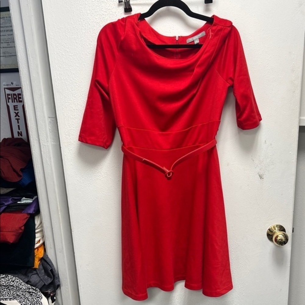 NY Collection Red Cowl Neck A-Line Dress